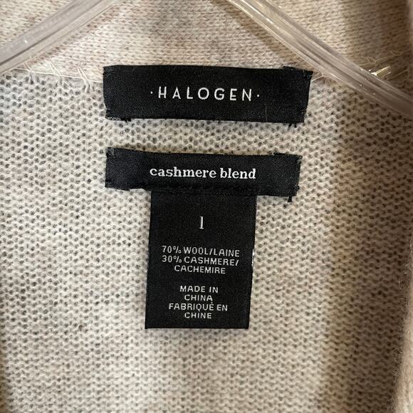 Halogen Nordstrom Wool Cashmere Blend Long Cardigan Beige with Pockets L - Picture 3 of 5